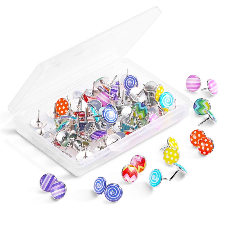 TecUnite 80 Pieces Decorative Fashion Push Pins Creative Thumbtacks for Wall Maps, Photos, Bulletin Board or Cork Boards, 8 Different Patterns (Colorful) - Image 4